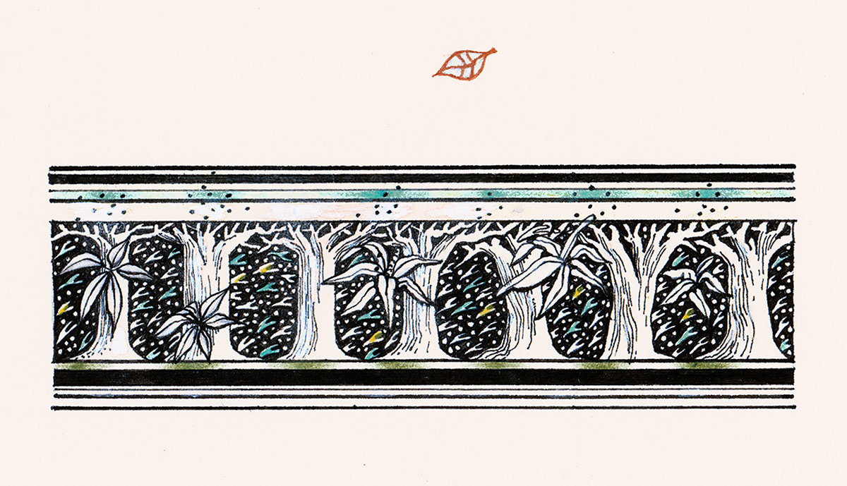 a row of stylised trees