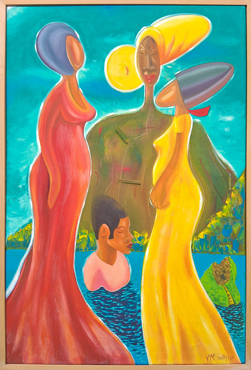 Surreal alien characters in landscape