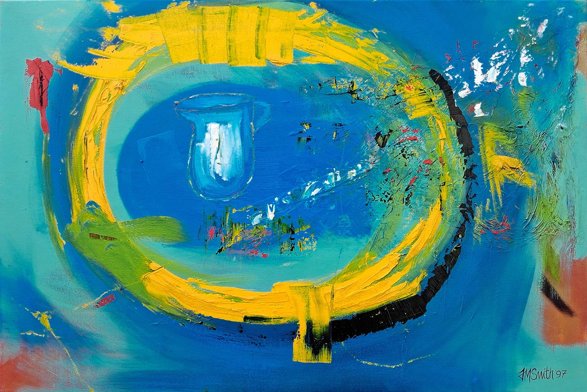 Blue yellow and red abstract painting
