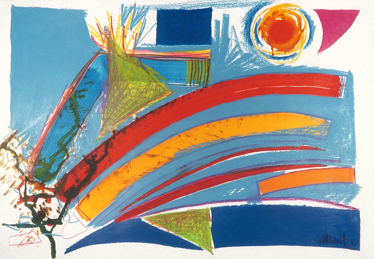 Abstract with blue, red, green, magenta and yellow shapes