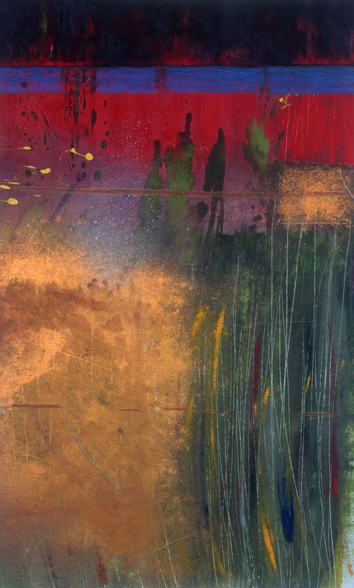 Abstract with green, red and gold