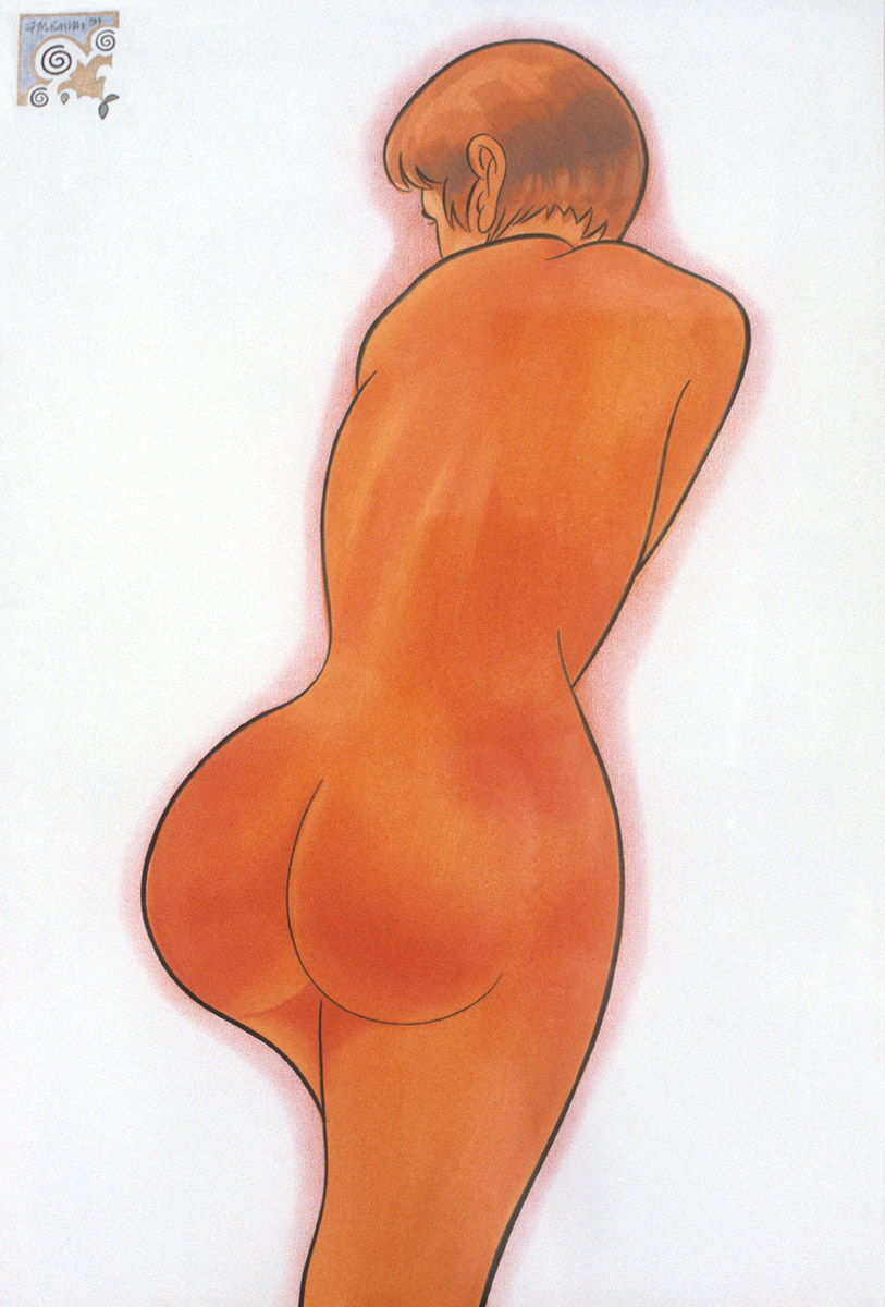 A naked orange woman from the back with a big bum